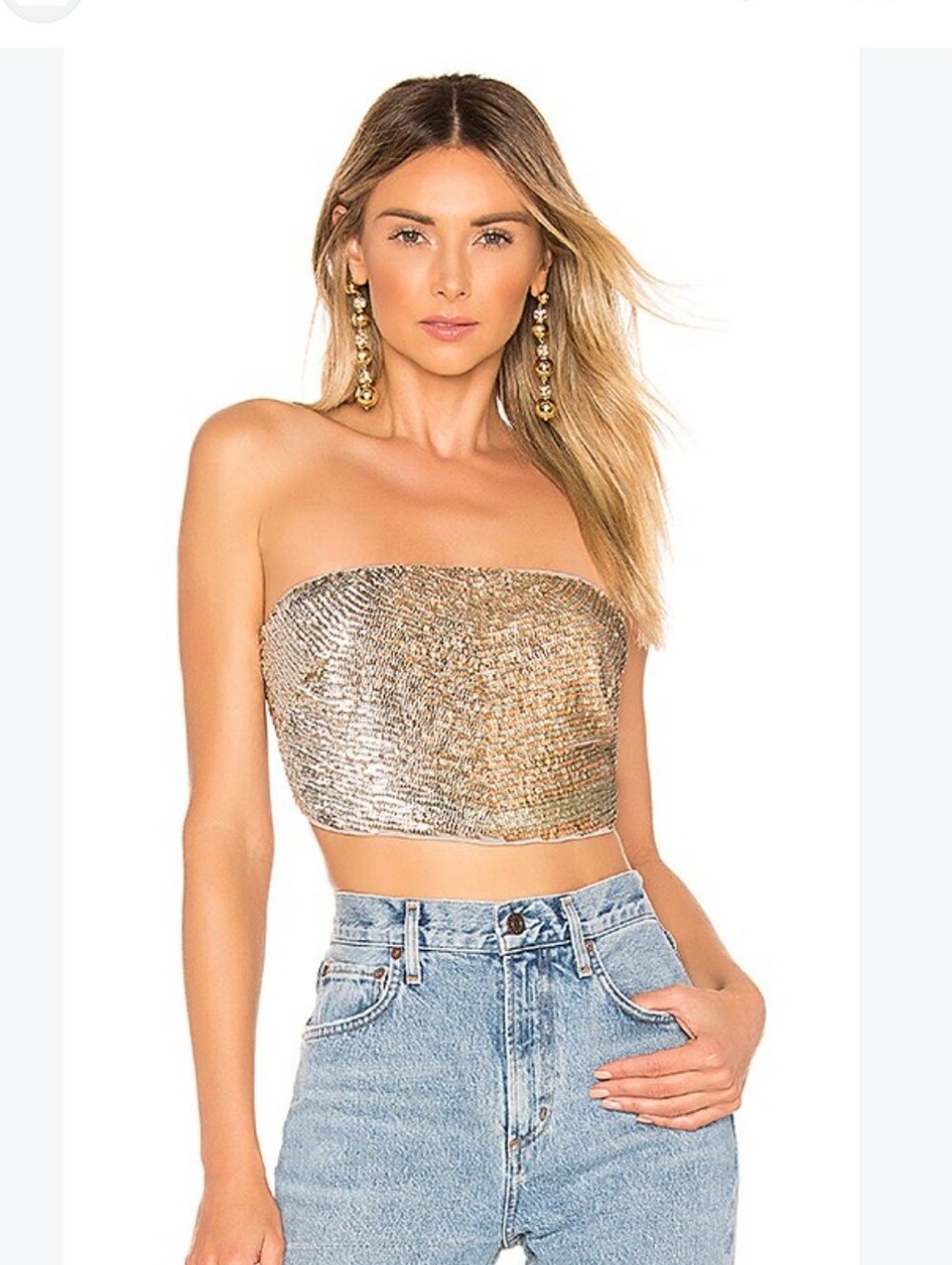 Revolve X By NBD Silver And Rosegold Sequin Mekayla Crop Top